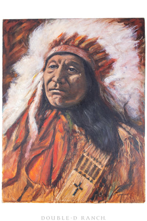 Art, Portrait, Oil on Canvas, "Sioux Chief" Wagener, Vintage ‘80s, 1119