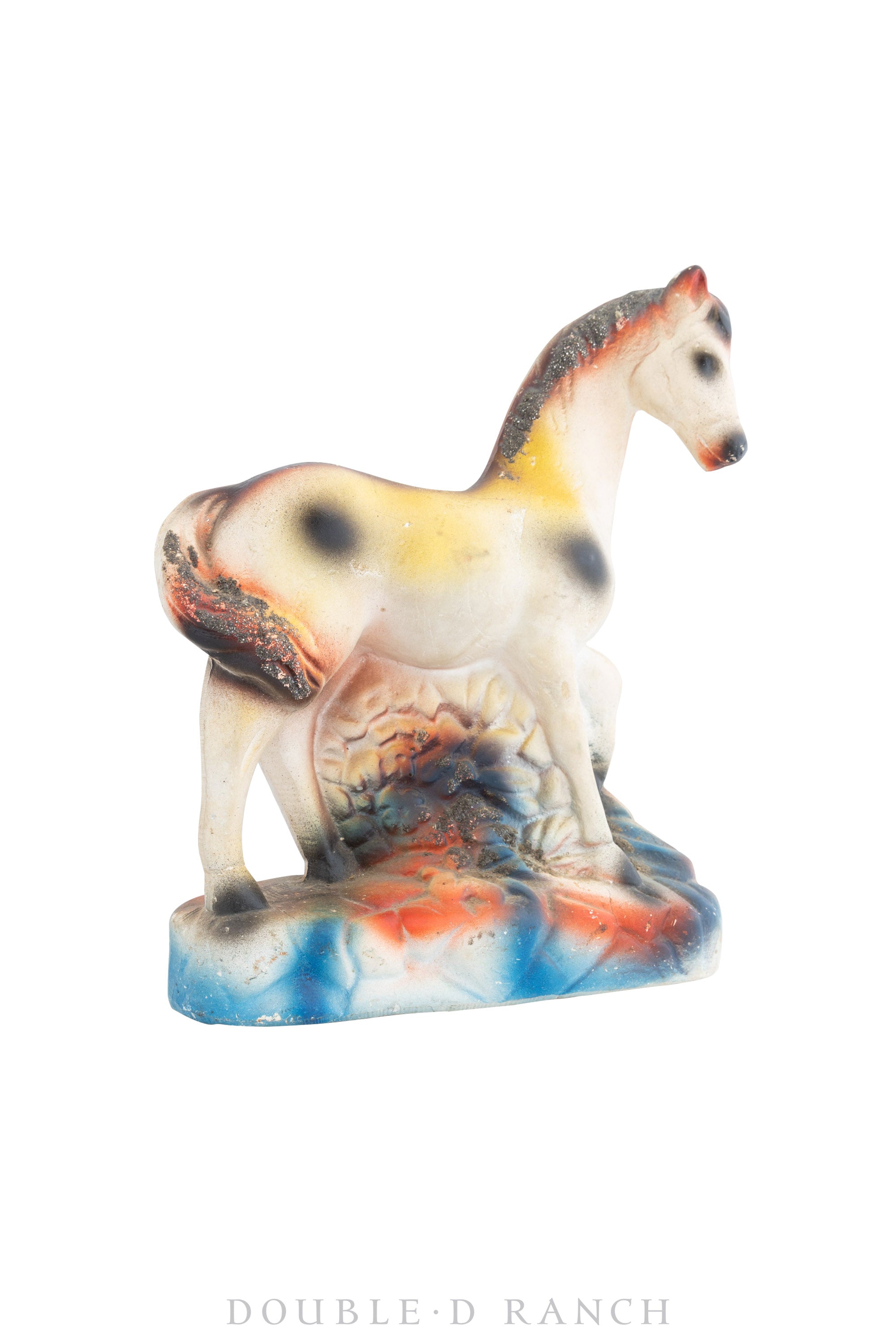 Miscellaneous, Novelty, Folk Art, Carnival Prize, Horse, Rainbow Finish, Chalkware, Vintage Mid Century, 650