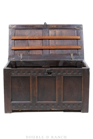 Home, Furniture, Chest, Spanish, Oak with Carving, Antique, Estate, 19th Century, 190