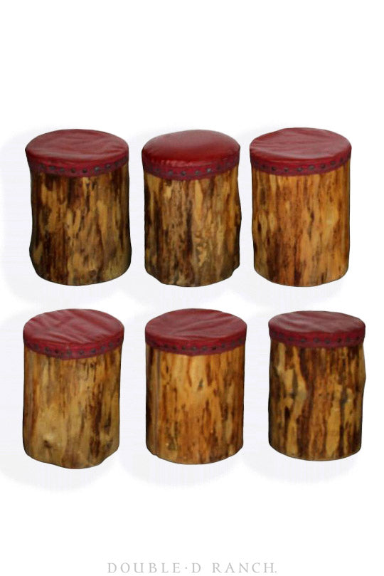 Home, Furniture, Stool, Set of 6, Lodge, Tree Trunks with Vinyl Moleskin, Vintage, 237