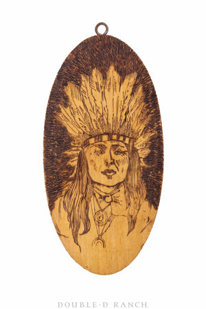 Art, Pyrography, Native American Profiles, Box & 2 Plaques, Vintage early 1900s, 1050