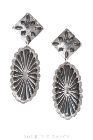 Earrings, Concho, Orange Spiny Oyster & Sterling Silver, Artisan, Hallmark, Contemporary, 1068